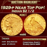 1929-p Gold Indian Quarter Eagle Near Top Pop! $2 1/2 ms66 SEGS
