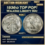 1936-d Walking Liberty Half Dollar TOP POP! 50c ms67+ SEGS