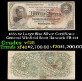 1886 $2 Large Size Silver Certificate General Winfield Scott Hancock Grades vf+ FR-241