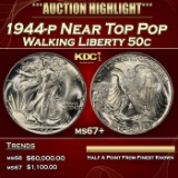 1944-p Walking Liberty Half Dollar Near Top Pop 50c ms67+ SEGS