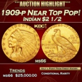 1909-p Gold Indian Quarter Eagle Near Top Pop! $2 1/2 ms66 USCG