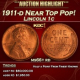 1911-d Lincoln Cent Near Top Pop! 1c ms66+ rd SEGS
