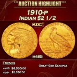 1910-p Gold Indian Quarter Eagle $2 1/2 ms65 SEGS