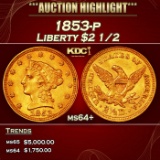 1853-p Gold Liberty Quarter Eagle $2 1/2 ms64+ SEGS