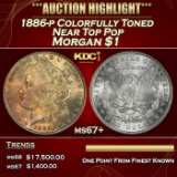 1886-p Morgan Dollar Colorfully Toned Near Top Pop $1 ms67+ SEGS