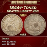 1844-p Seated Liberty Quarter Toned 25c ms62 USCG