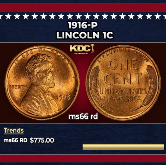 1916-p Lincoln Cent 1c Grades ms66 rd