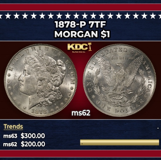 1878-p 7tf Morgan Dollar $1 Grades ms62