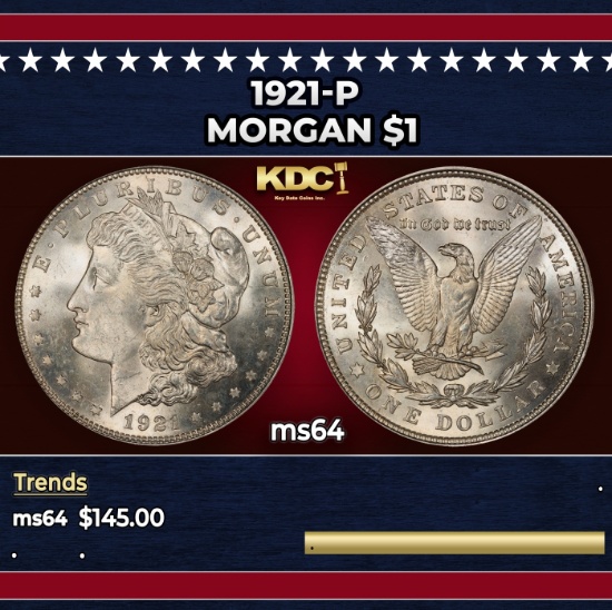 1921-p Morgan Dollar $1 Grades ms64