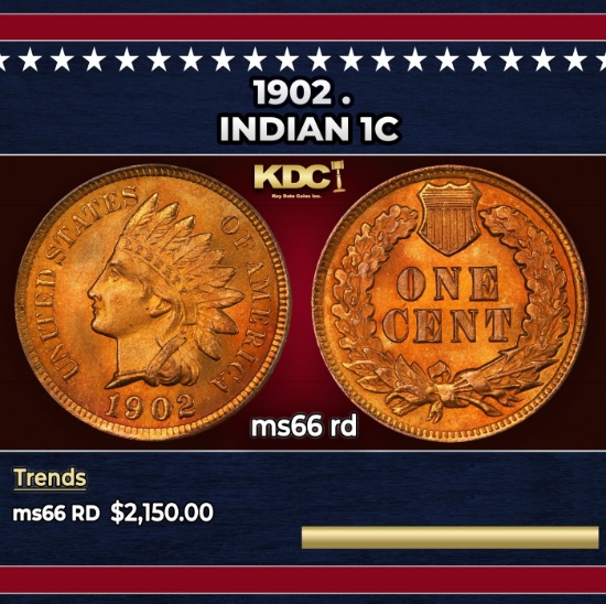 1902 Indian Cent . 1c ms66 rd SEGS