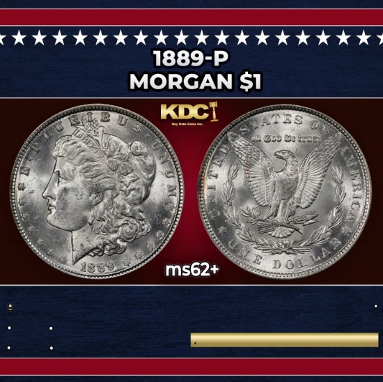 1889-p Morgan Dollar $1 Grades ms62+