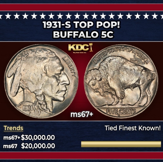 1931-s Buffalo Nickel TOP POP! 5c ms67+ SEGS