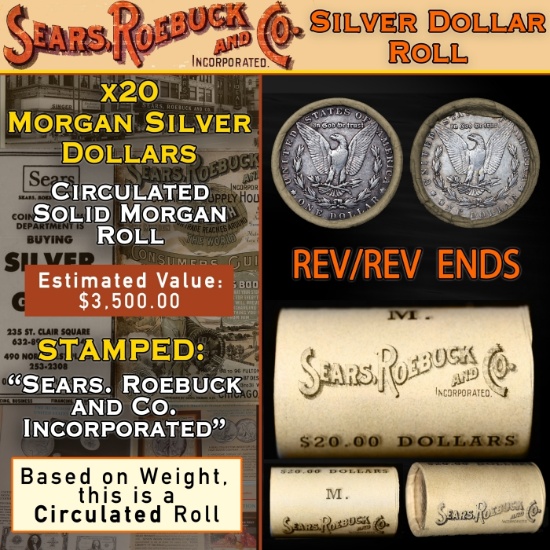 EA- 20 Silver Dollars Morgan SEARS Roll Circ 'P' Rev/'P' Rev Ends