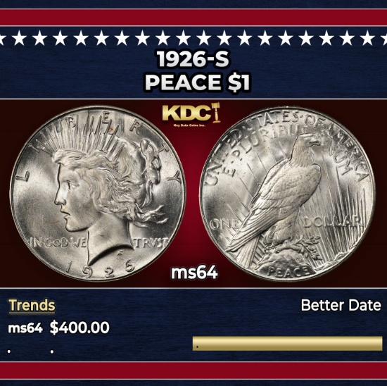 1926-s Peace Dollar $1 Grades ms64