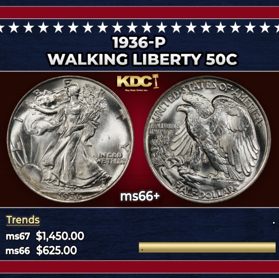 1936-p Walking Liberty Half Dollar 50c ms66+ SEGS
