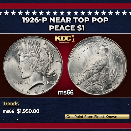 1926-p Peace Dollar Near Top Pop $1 ms66 SEGS