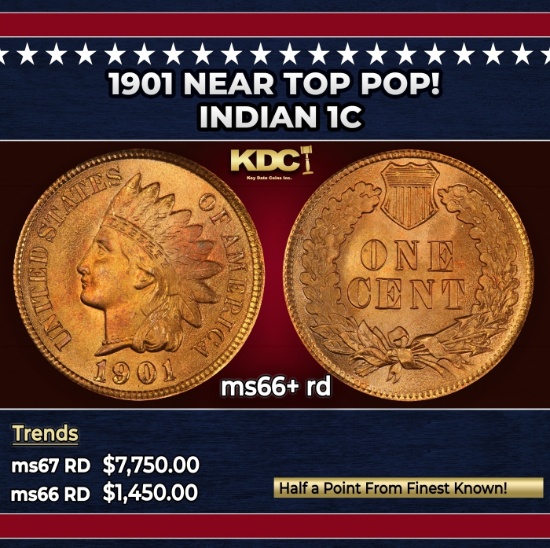 1901 Indian Cent Near Top Pop! 1c ms66+ rd SEGS