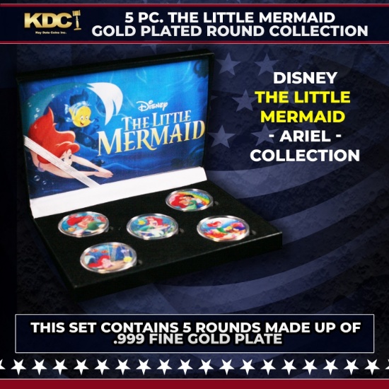 5 Coin Disney The Little Mermaid Gold Plated Round Collection