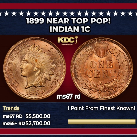 1899 Indian Cent Near Top Pop! 1c ms67 rd SEGS