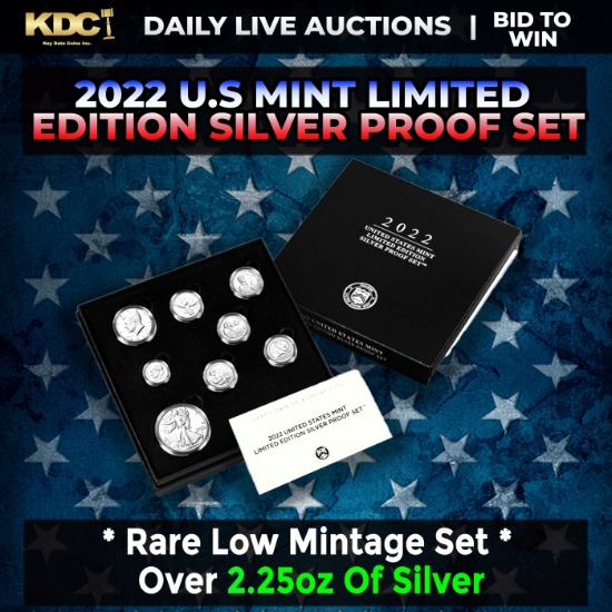 RARE 2022 United States Mint Limited Edition Silver Proof Set 8 coins, Over 2.25oz Of Silver low min