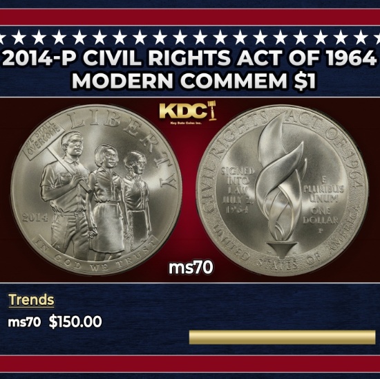 2014-P Civil Rights Act Of 1964 Modern Commem Dollar $1 ms70 SEGS