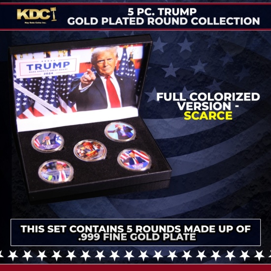 5 Coin Gold Plated President Trump MAGA Colorized Tribute Set