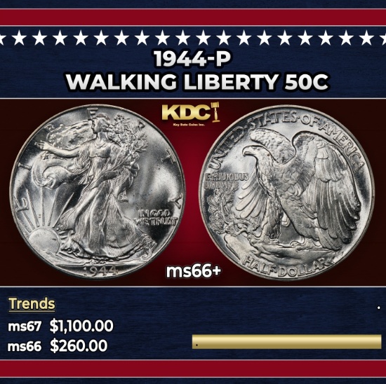 1944-p Walking Liberty Half Dollar 50c ms66+ SEGS