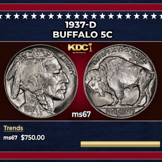 1937-d Buffalo Nickel 5c ms67 SEGS