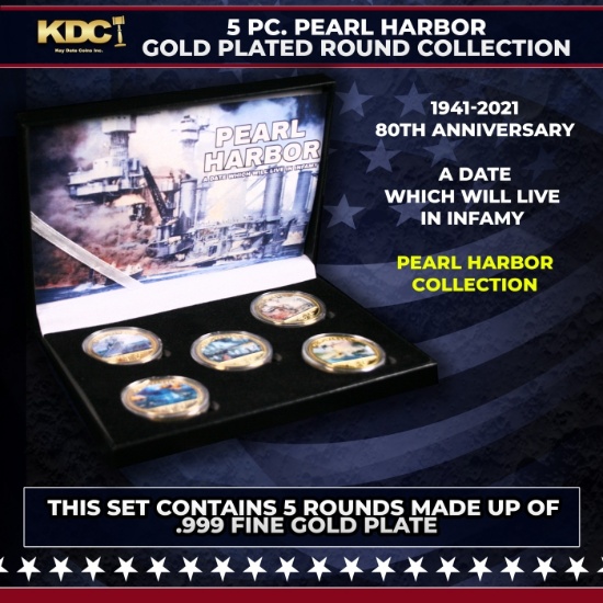 5 Coin Pearl Harbor Gold Plated Round Collection