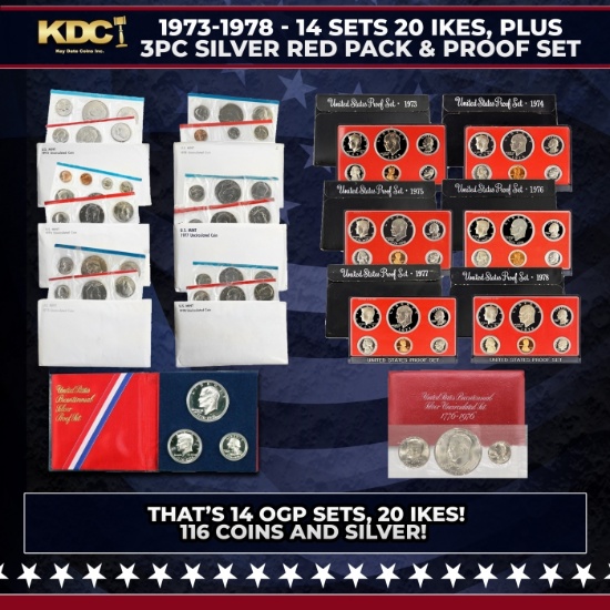 Full Ike Dollar Mint And Proof Sets 1973-1978, Plue Bonus Bicentennial Silver "Red Pack" & 3pc Silve
