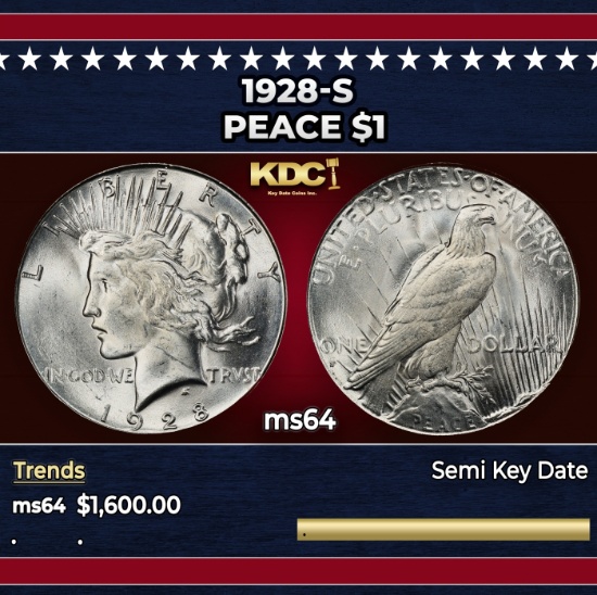 1928-s Peace Dollar $1 ms64 SEGS