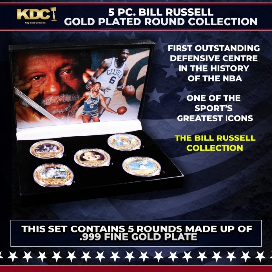 5 Coin Bill Russell Gold Plated Round Collection