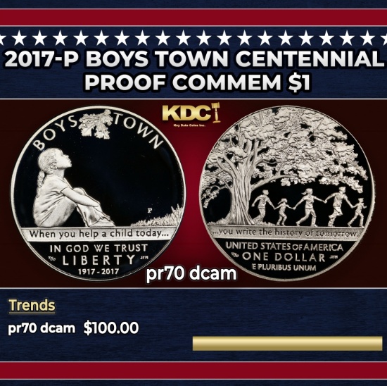 2017-p Boys Town Centennial Proof Modern Commem Dollar $1 pr70 dcam SEGS