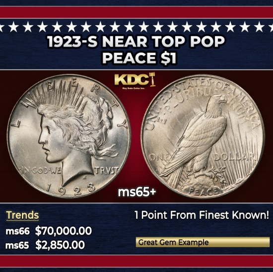 1923-s Peace Dollar Near Top Pop $1 ms65+ SEGS