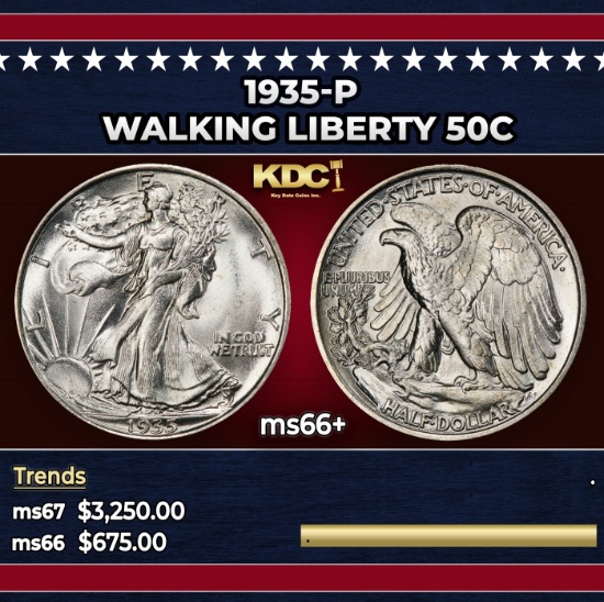 1935-p Walking Liberty Half Dollar 50c ms66+ SEGS