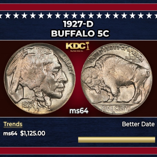 1927-d Buffalo Nickel 5c ms64 SEGS