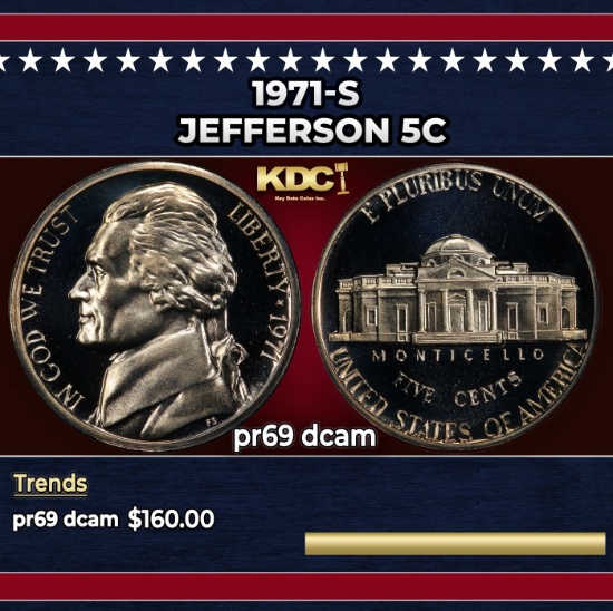 1971-s Proof Jefferson Nickel 5c pr69 dcam SEGS