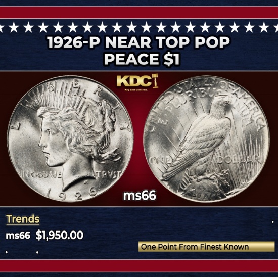 1926-p Peace Dollar Near Top Pop $1 ms66 SEGS