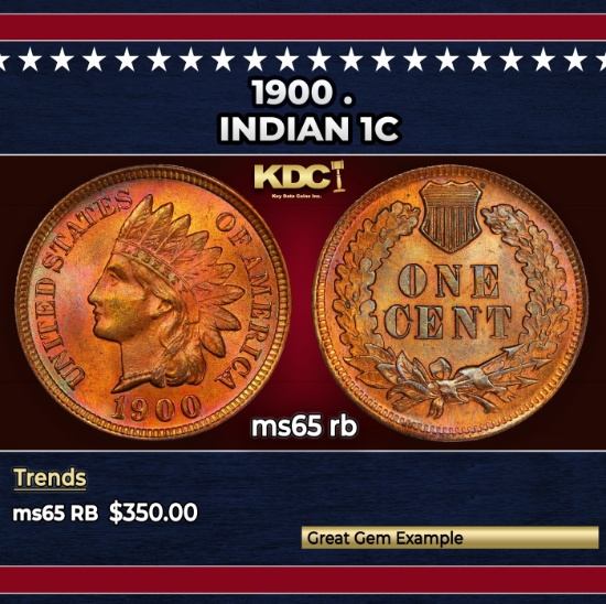 1900 Indian Cent . 1c Grades ms65 rb