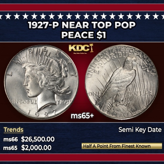 1927-p Peace Dollar Near Top Pop $1 ms65+ SEGS
