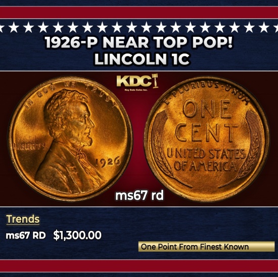1926-p Lincoln Cent Near Top Pop! 1c ms67 rd SEGS