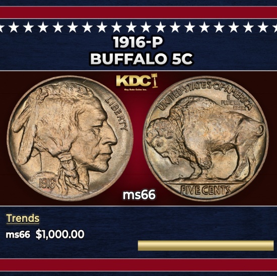 1916-p Buffalo Nickel 5c ms66 SEGS