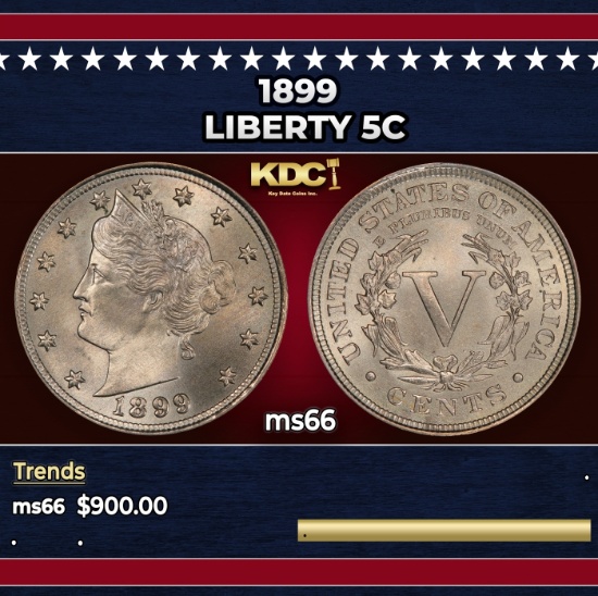 1899 Liberty Nickel 5c ms66 SEGS