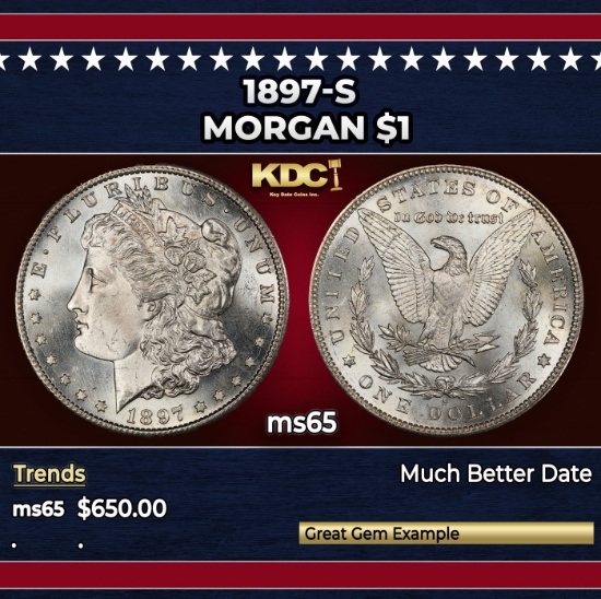 1897-s Morgan Dollar $1 Grades ms65