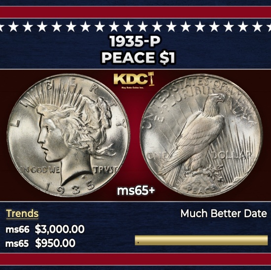 1935-p Peace Dollar $1 ms65+ SEGS