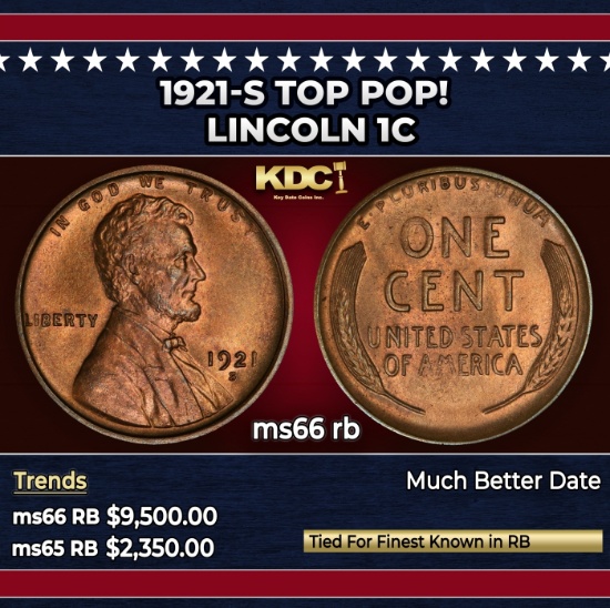 1921-s Lincoln Cent TOP POP! 1c ms66 rb SEGS