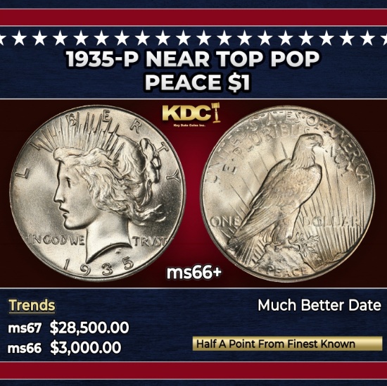 1935-p Peace Dollar Near Top Pop $1 ms66+ SEGS