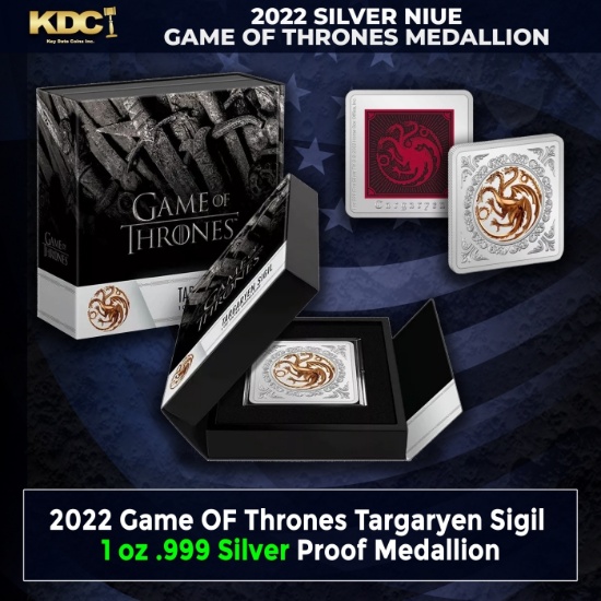 2022 Game OF Thrones Targaryen Sigil 1 oz .999 Silver Proof Medallion Other Toy