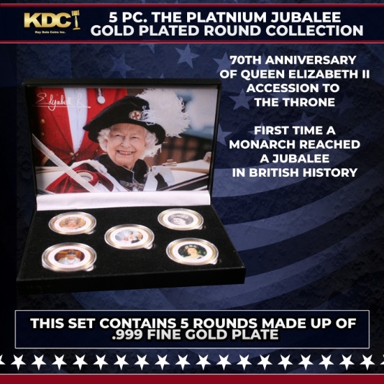 5 Coin Queen Elizabeth II - The Platnium Jubalee - Gold Plated Round Collection