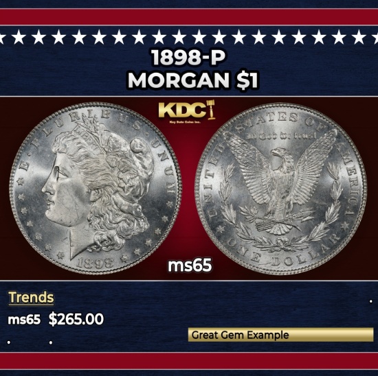 1898-p Morgan Dollar $1 Grades ms65